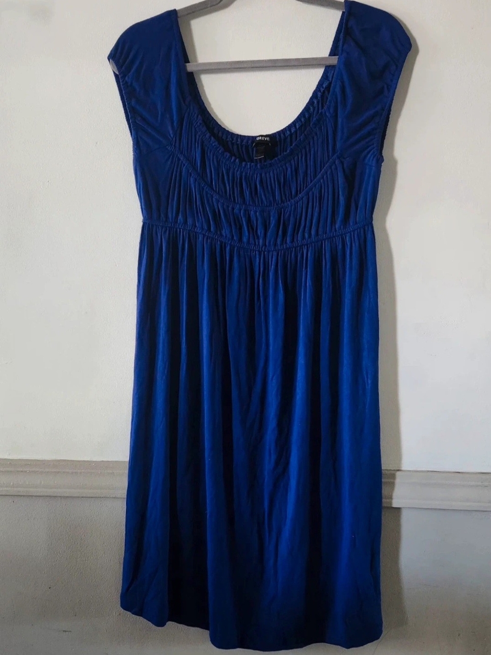 Blue Women's Scoop Neck Gathered Dress